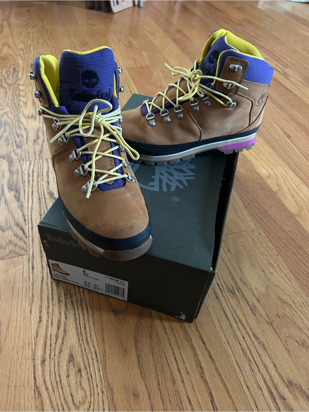 Timberland women Brown Boots with Purple Panels and Yellow Laces